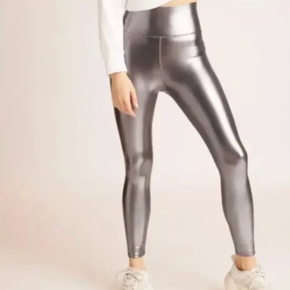 Knix Papaya Titanium Sculpt Leggings Silver Metallic Grey Size Large